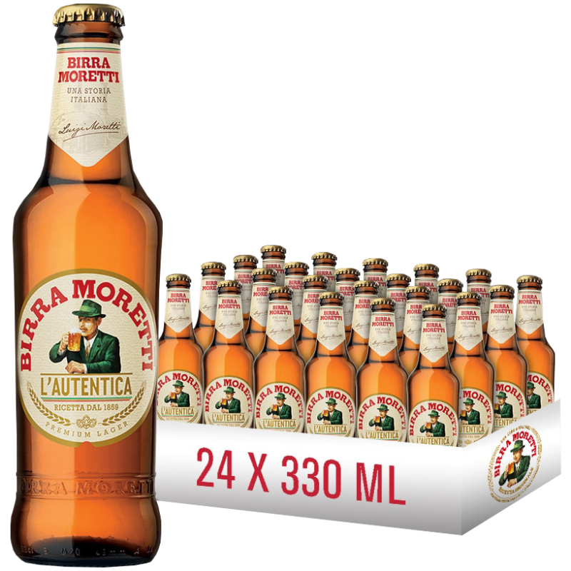 Birra Moretti, sticlă 0,33L, bax 24 sticle